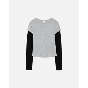 NEW RE/DONE women's slim layer long sleeve top in grey/black